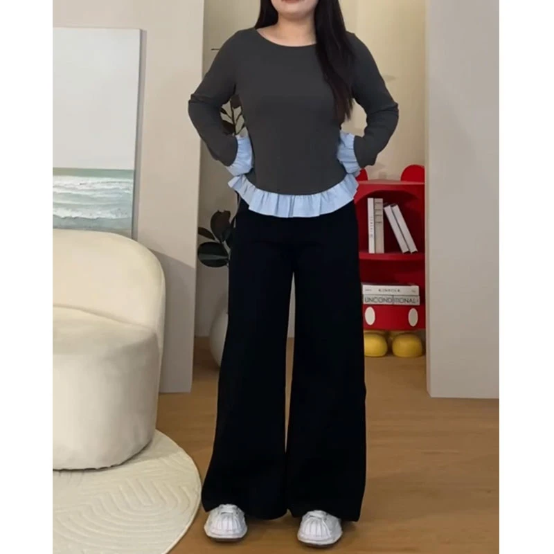 【现现专场】大码女装高腰微喇牛仔裤女胖mm垂感宽松显瘦阔腿裤子