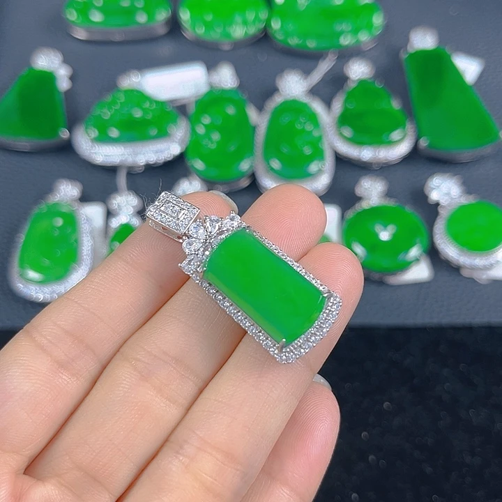 翡翠银S925镶嵌吊坠(不含链)