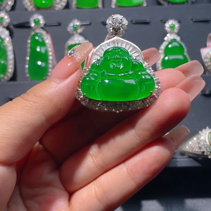 翡翠银S925镶嵌颈饰翡翠吊坠