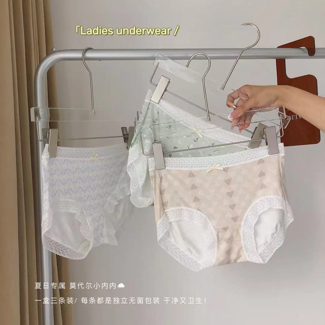 知心秀夏季莫代尔中腰三角裤波点桑蚕丝抗菌无痕女三角内裤透气