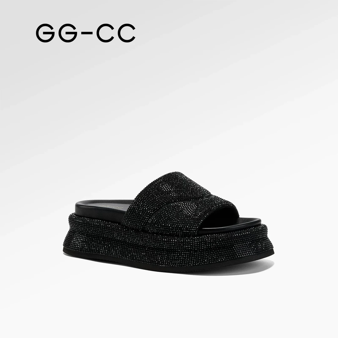 【星夜流沙】GGCC2025年夏季潮流厚底水钻一字拖女外穿休闲凉拖鞋