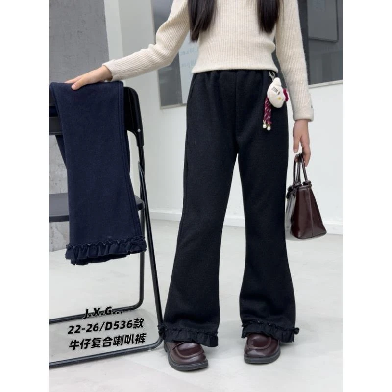 【新疆包邮】中童蜜蜜一体绒木耳边微喇裤T1103