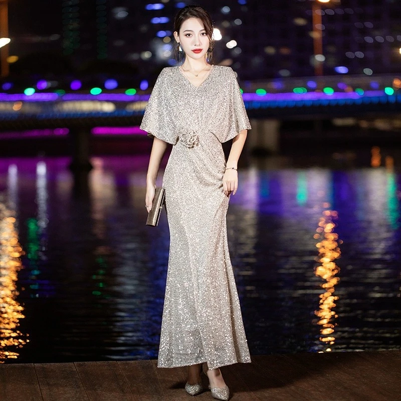 轻奢喜婆婆宴会晚礼服裙女婚礼欧美气质轻奢感主持人喜妈妈婚宴装