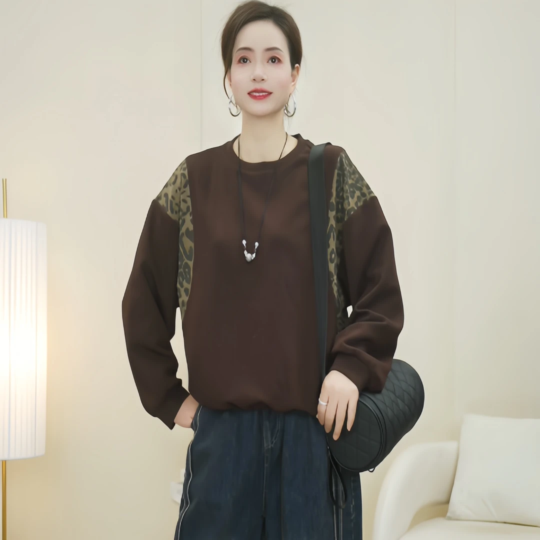 548新款春季时尚休闲百搭长袖卫衣春秋文艺复古宽松圆领上衣女