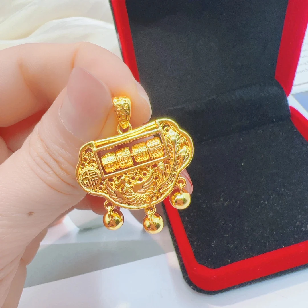 吊坠足银 足银时来运转平安锁吊坠D112