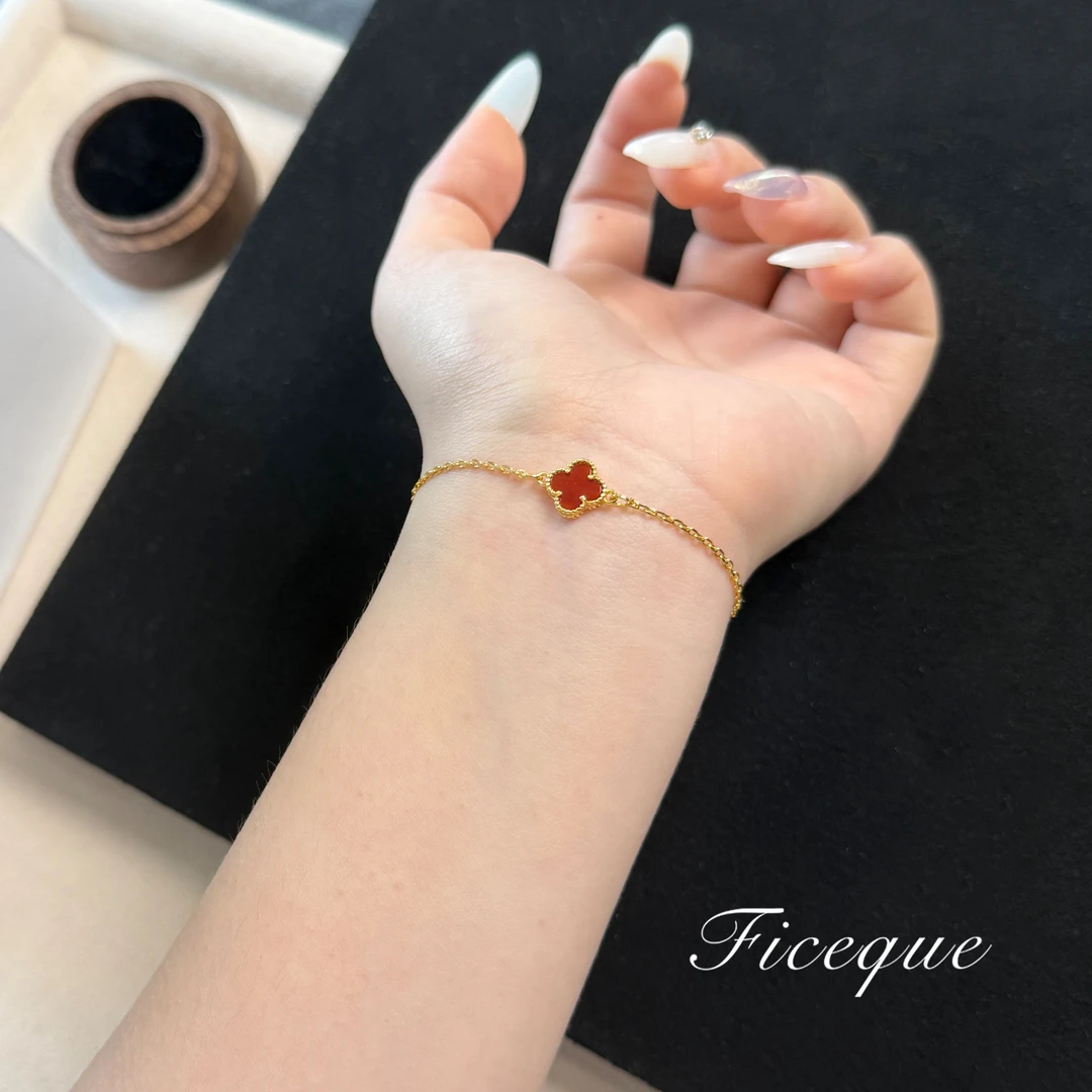 镀k金 Ficeque高奢经典单花纯色手链红色气质CNC精工