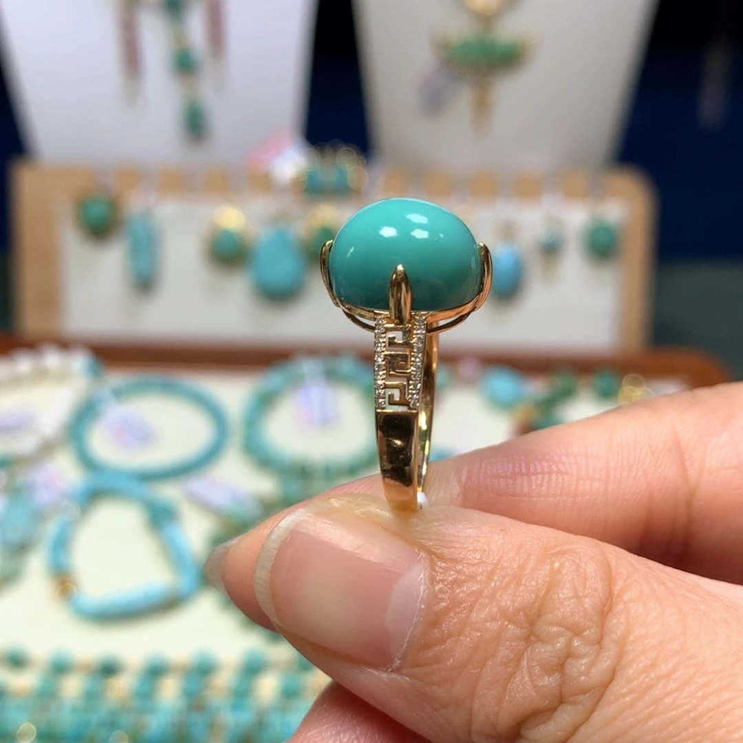 影***绿松石18K金镶嵌戒指
