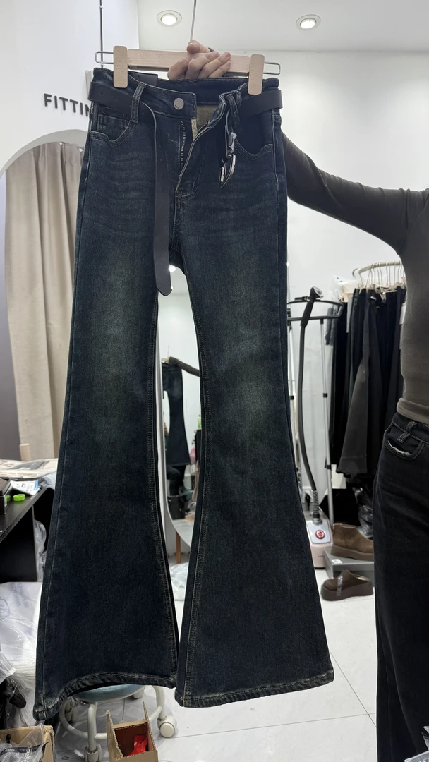 355韩版时尚潮流修身秋冬百搭喇叭牛仔裤