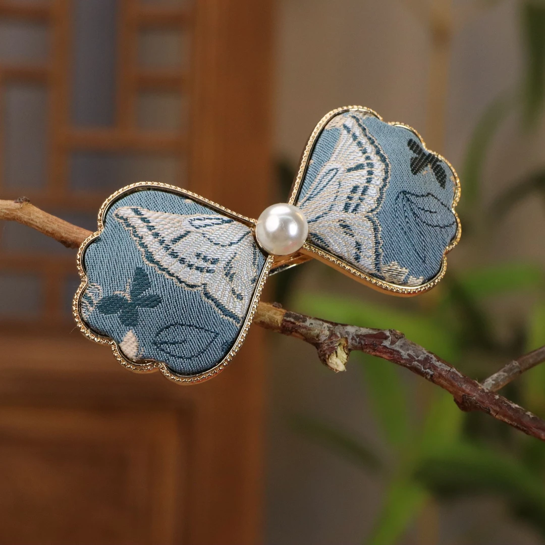 【青花蝶舞】非遗宋锦发夹-古风可爱日常手工制作