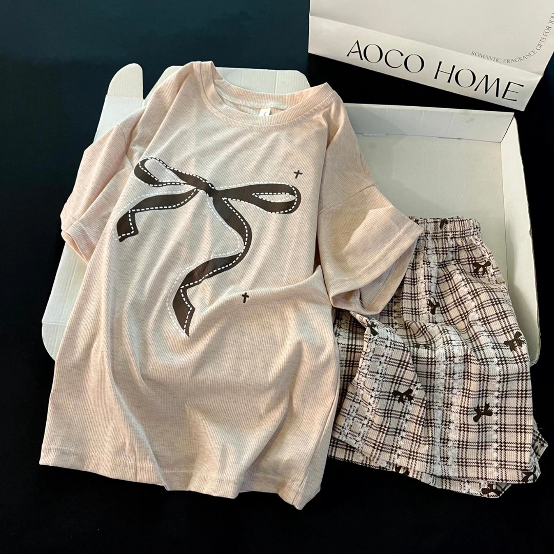 睡衣女夏季设计感短袖大码凉感2025新款大领结时尚家居服夏天套装