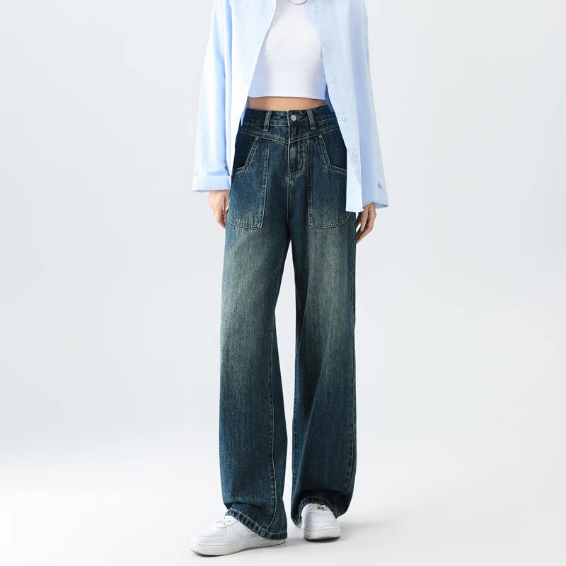 ZHENYIFANG/真衣坊【晶晶专属】复古阔腿垂感拖地牛仔裤女高腰显瘦