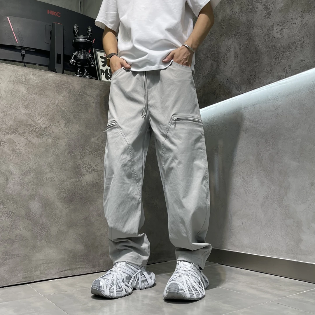 秋季男士休闲裤美式直筒简约宽松日系复古纯色阔腿百搭休闲长裤