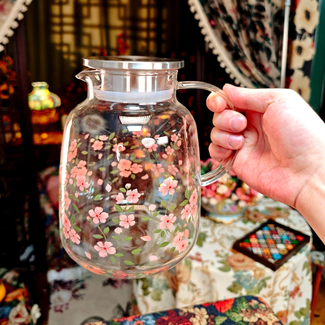 一壶2杯花卉ins风耐热款高硼硅玻璃大容量玻璃水壶套装