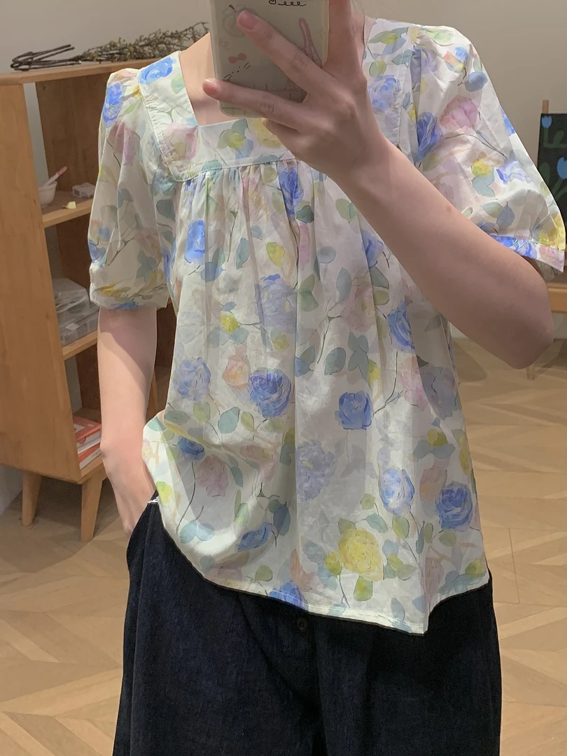 【杭州S姐 精品女装】碎花方领小衫17082