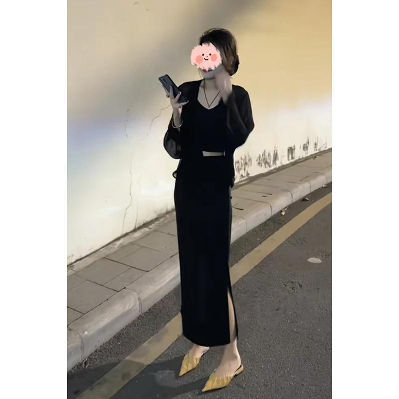 气质淑女设计感显瘦防晒衬衫女2025夏季新款显瘦侧开叉捏褶长裙