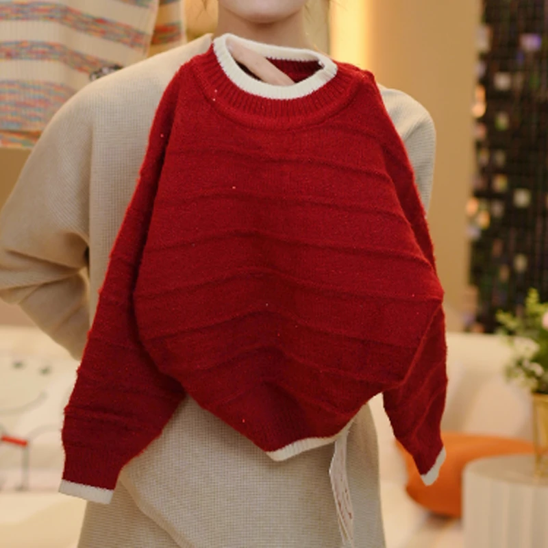 Snoopy/史努比女童毛衣红色圆领套头新款时髦韩版加厚针织衫童装