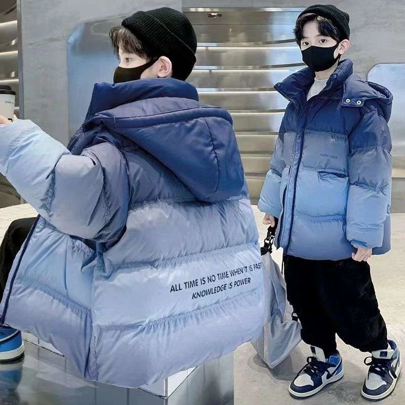 小黄鸭男童棉服服2025新款中大童加厚渐变棉衣男童短款保暖棉袄洋