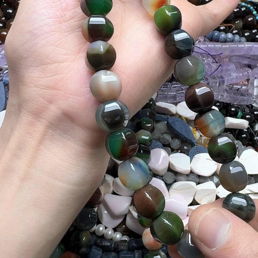 玛瑙/玉髓未镶嵌珠宝半成品一条15mm孔雀玛瑙灯笼珠