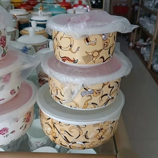 新疆西藏包邮马戏团骨质瓷三件套保鲜碗