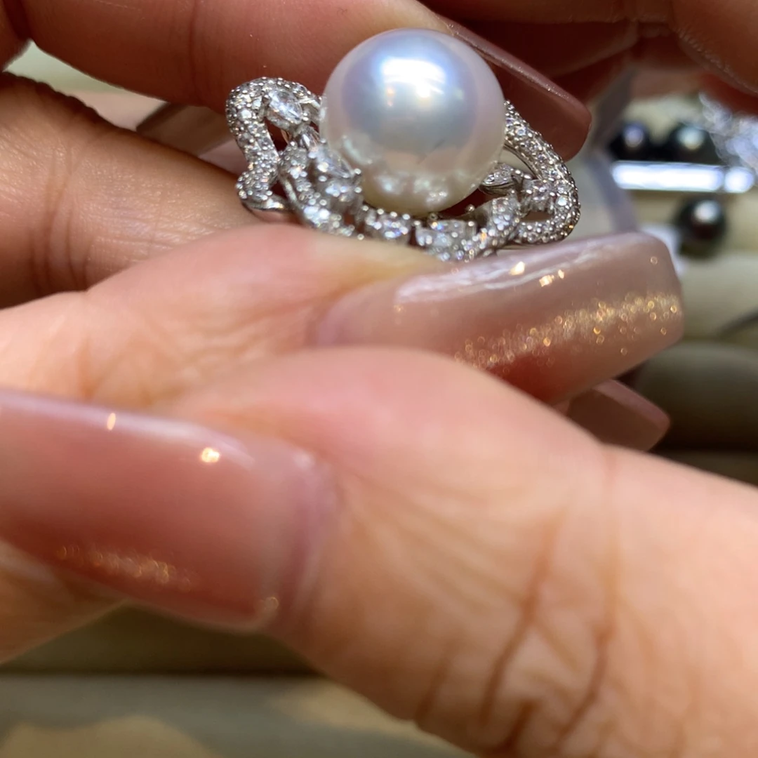 银S925镶嵌戒指海水珍珠