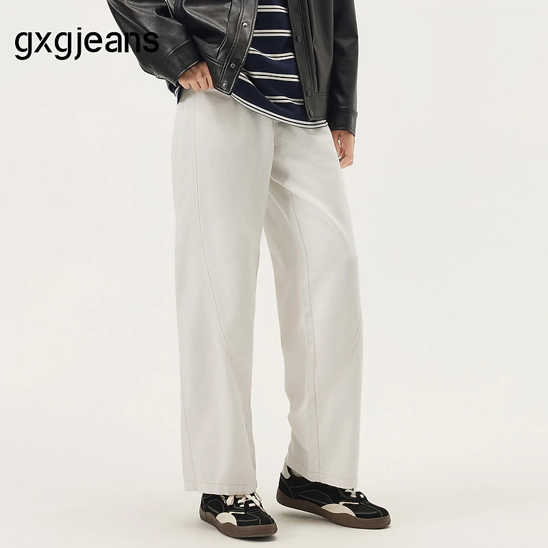 gxg.jeans男装 米白分割设计松紧腰宽松简约牛仔长裤男裤25秋新品