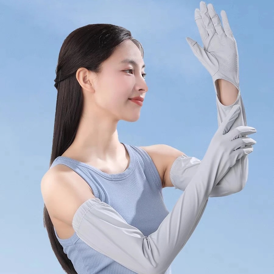 夏季冰丝薄款防晒防紫外线骑行冰袖一体手袖冰丝防紫外线手套