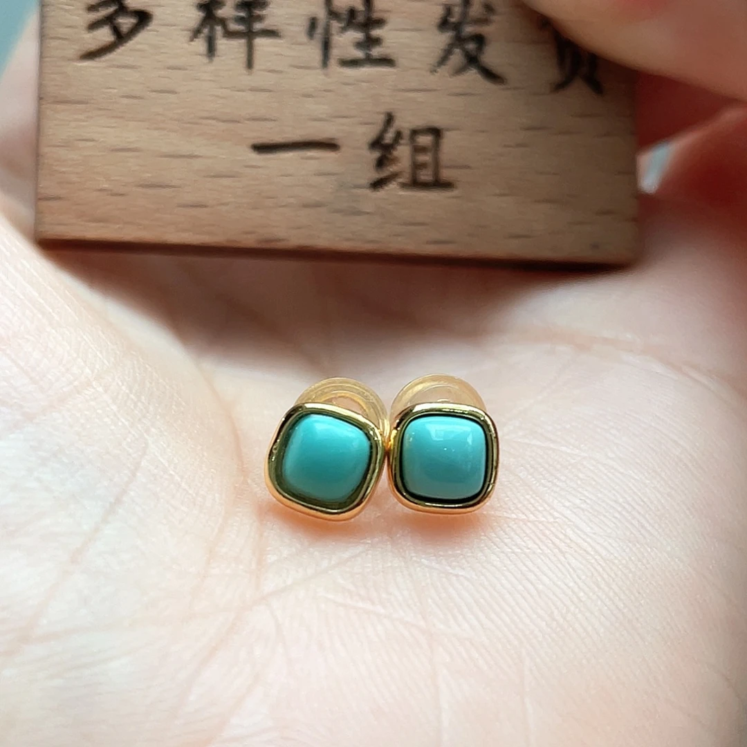 银S925镶嵌绿松石耳饰