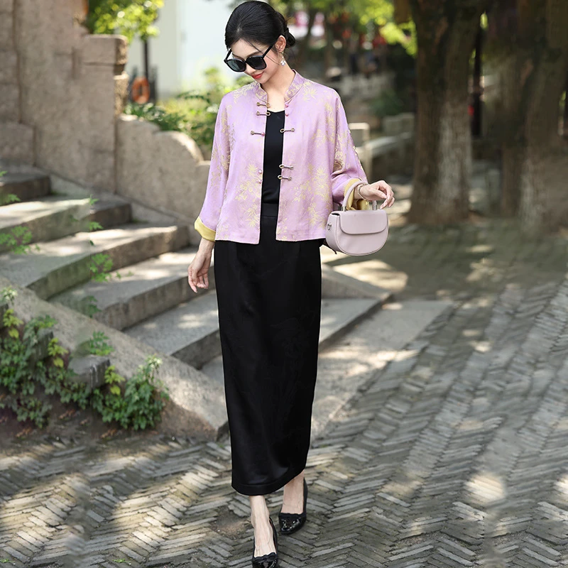国风开衫唐装旗袍盘扣外套显瘦百搭阔腿裤休闲日常通勤秋款三件套