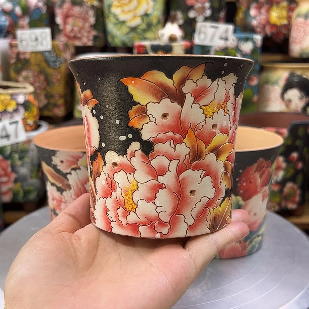景德镇炫彩手绘景德镇陶瓷花盆