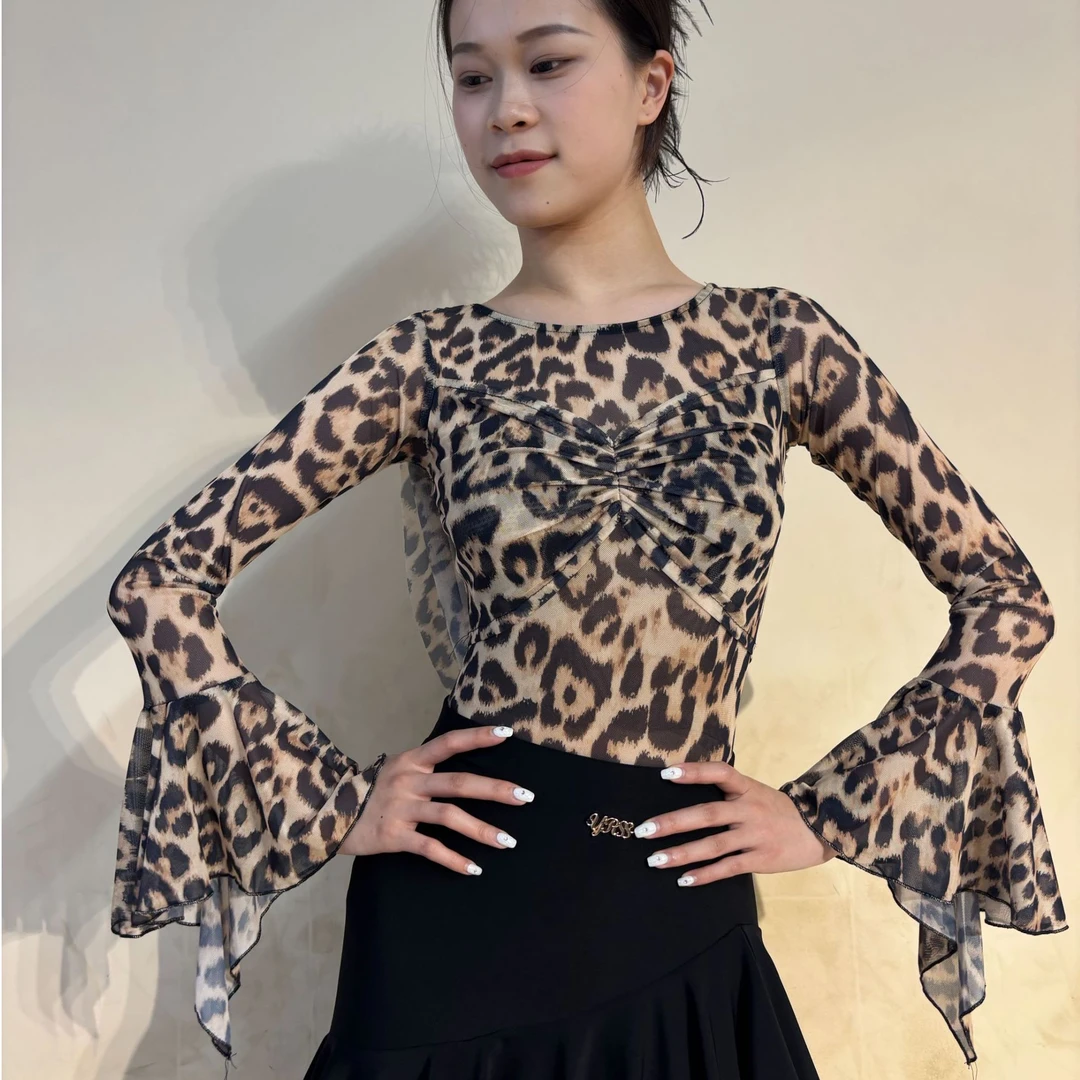 YRSS舞服♥豹纹飘纱上衣选手款摩登拉丁上衣