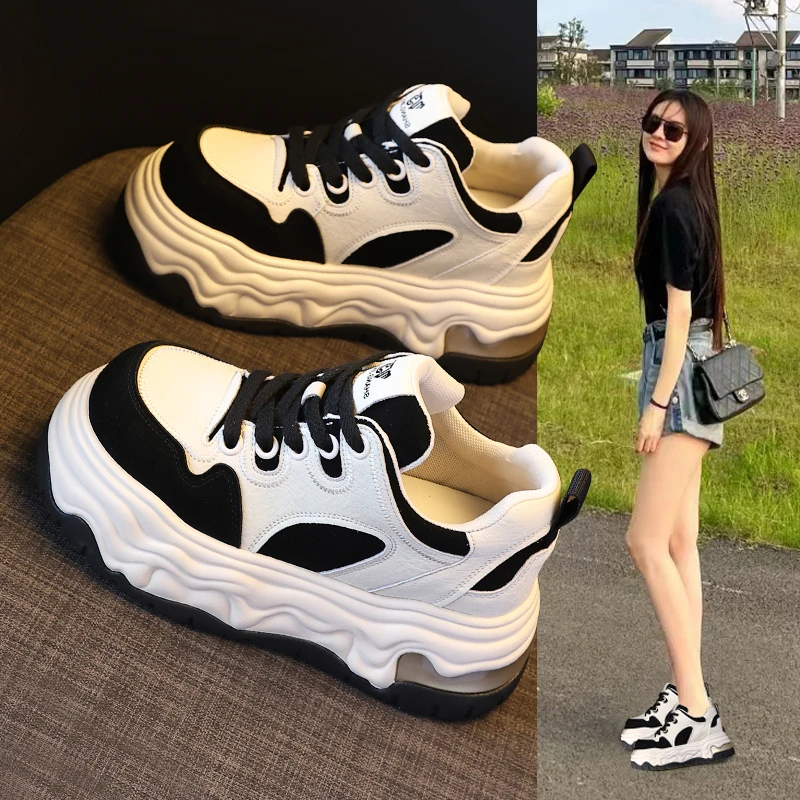 HS1008-3厚底内增高时尚小白鞋女2025秋季新款松糕软底运动休闲鞋