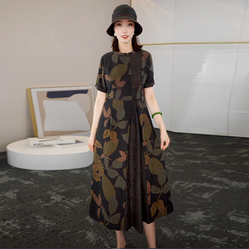 2025夏时尚浪漫大牌杭州真丝连衣裙女气质妈妈香云纱桑蚕丝裙子1