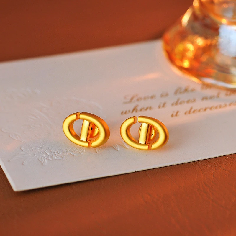 铜合金耳饰 f236---法式小众复古时尚精致做旧百搭耳钉金色轻奢