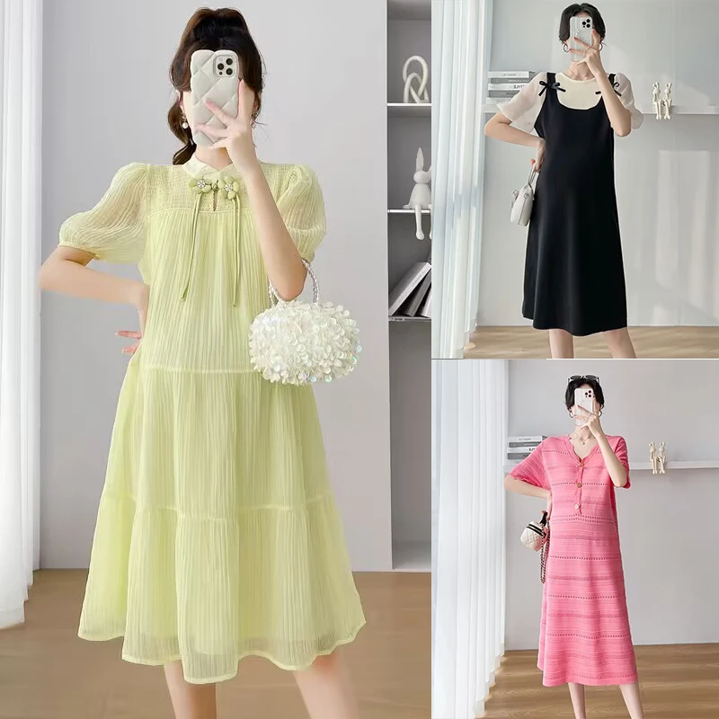 600-699【对应衣架编码下单】夏装时尚韩版短袖条纹连衣裙新款孕妇