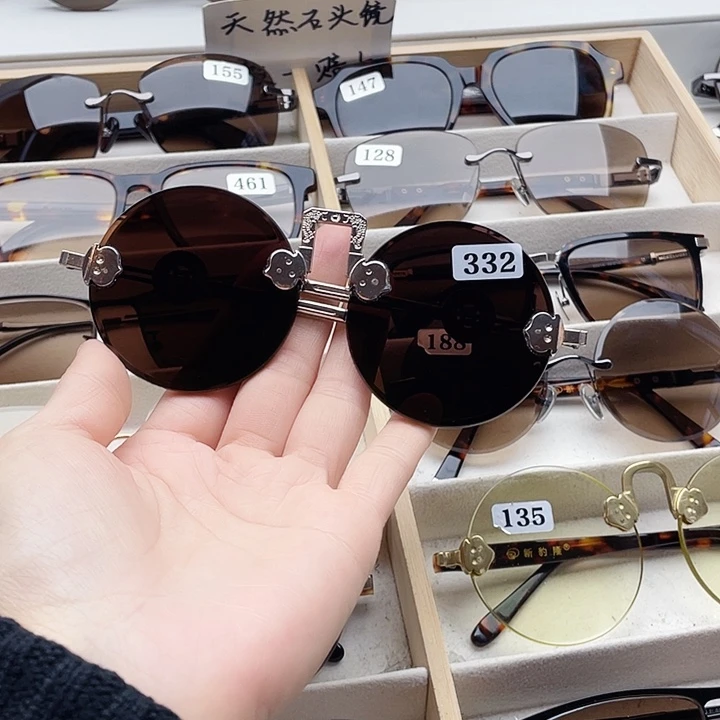 无框款纯天然水晶石头眼镜