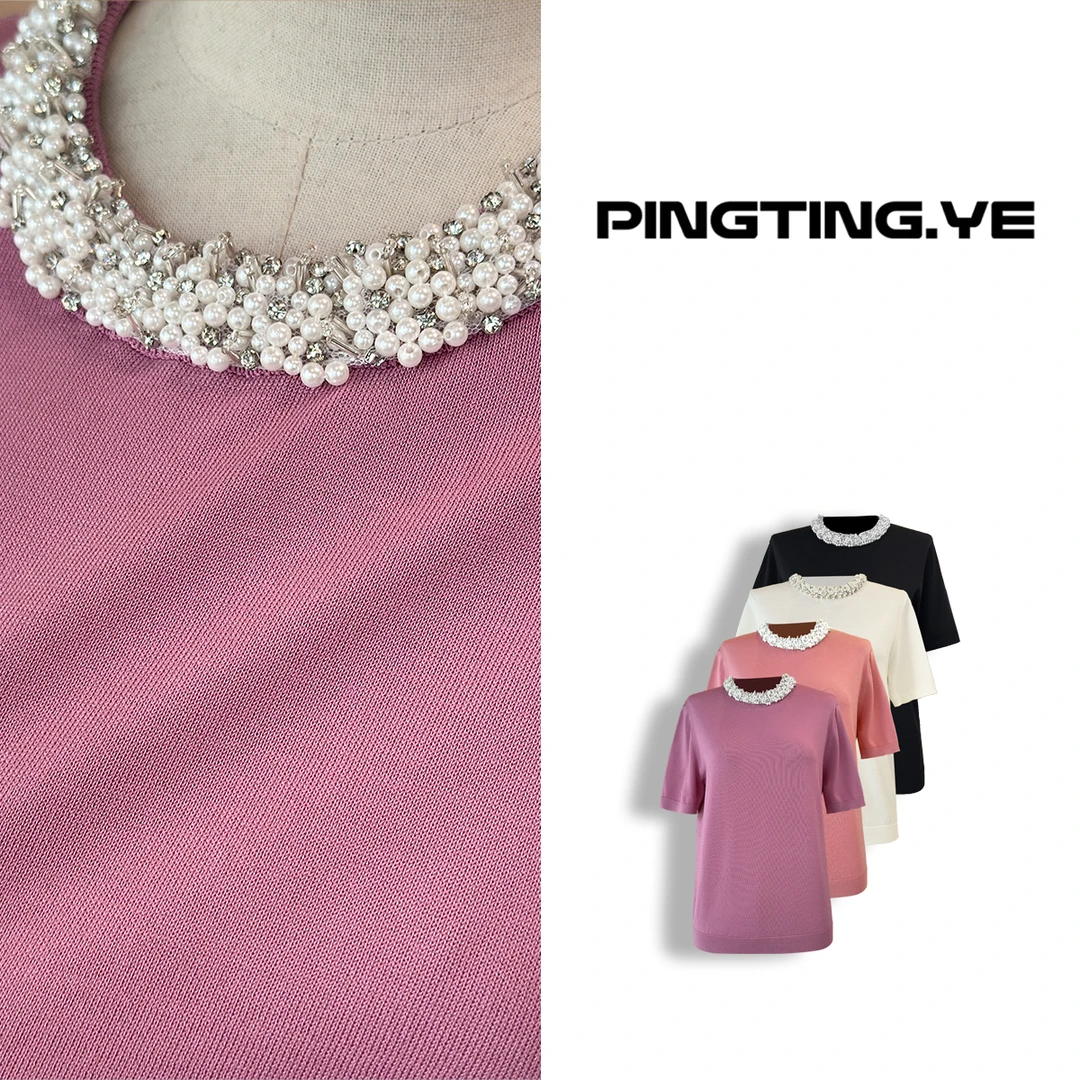 PINGTING.YE法式重工串珠镶钻设计别致减龄针织衫82938