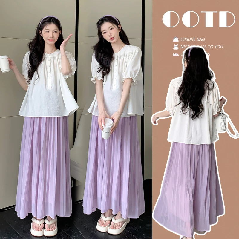 【颜若兮】2025夏装新品孕妇装韩版宽松孕妇上衣+孕妇裙两件套