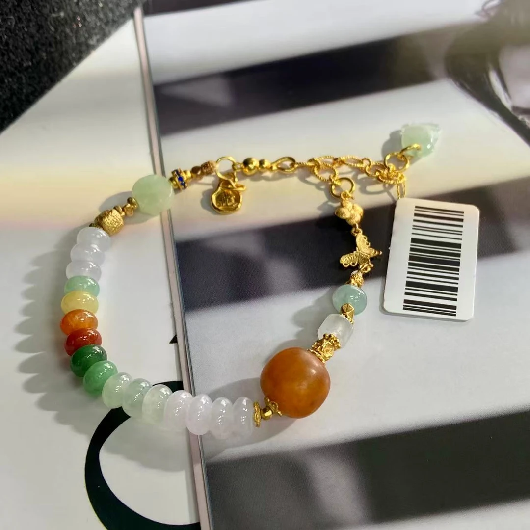 【古法 重工银镶】翡翠 设计款多宝翡翠蜜蜡银镶手链