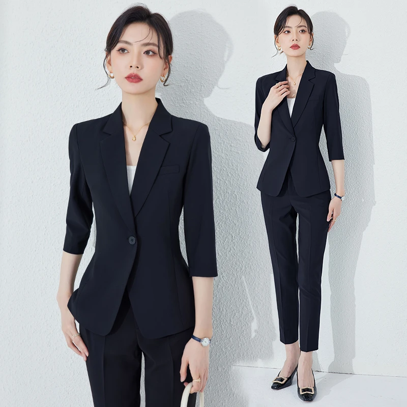 黑色七分袖西装洋气女薄款2025夏季新款高端职业气质正装工作服夏