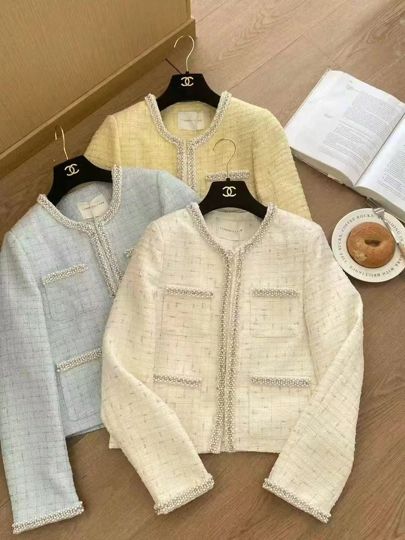 WTT-25039 春季新款珍珠包边四袋小香风上衣