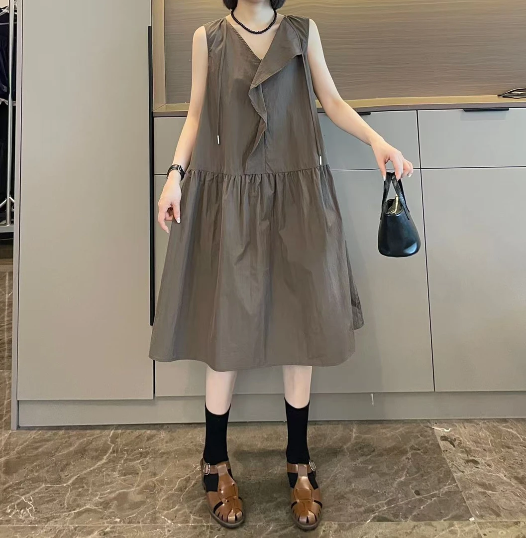 米可/MK-2139LJ【木耳边花边V领无袖连衣裙】时尚夏季新款连衣裙