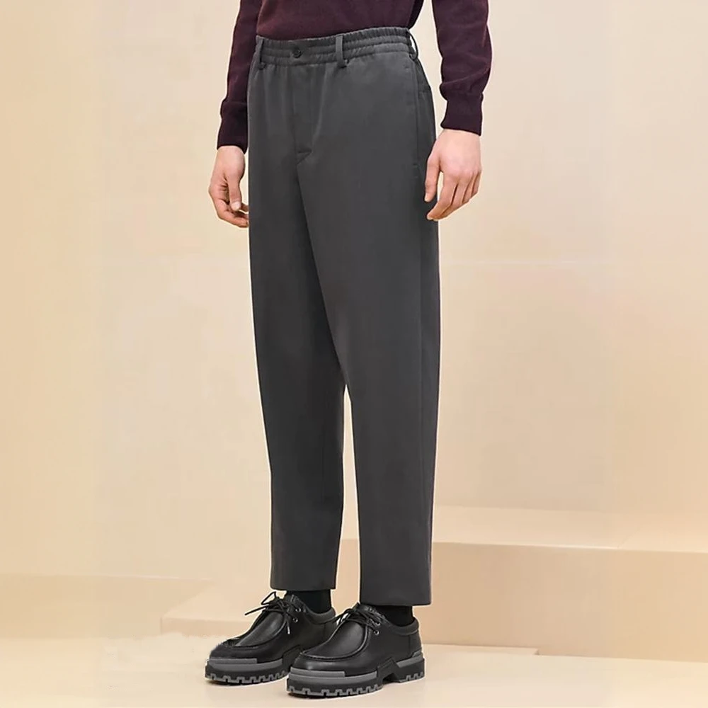 【XH】H*25ss夏醋酸光感男士弹力松紧腰休闲小直筒长裤2402