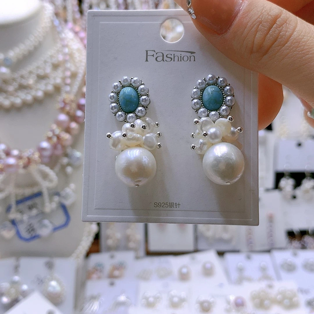 银S925镶嵌耳饰淡水珍珠