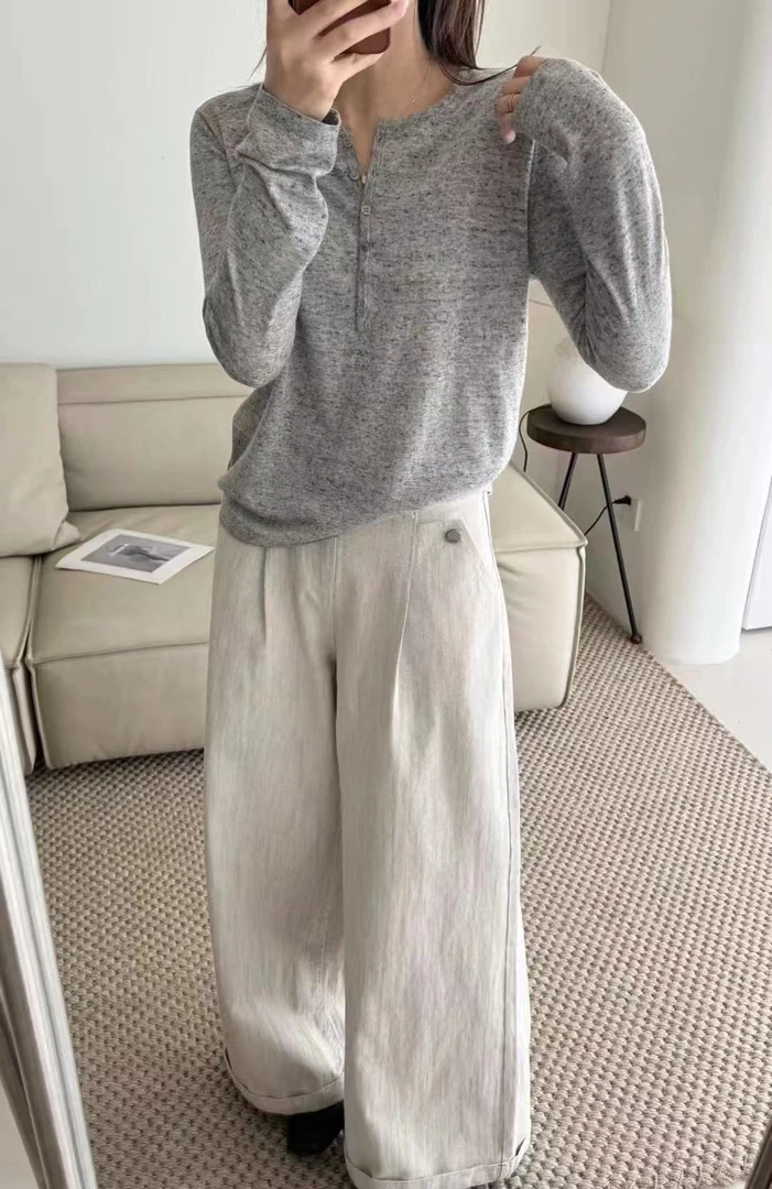 2025春夏进口纱新款女装 简约知性薄款针织打底衫8905