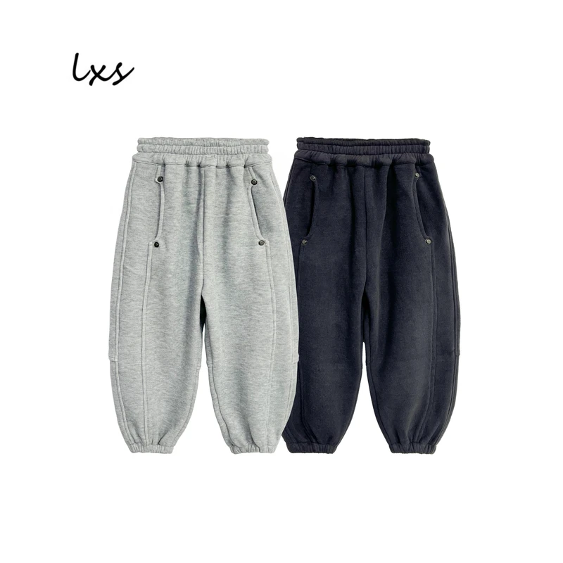 鹿小生童装休闲裤2025新款儿童冬季韩版宽松时尚百搭加绒卫裤Q952