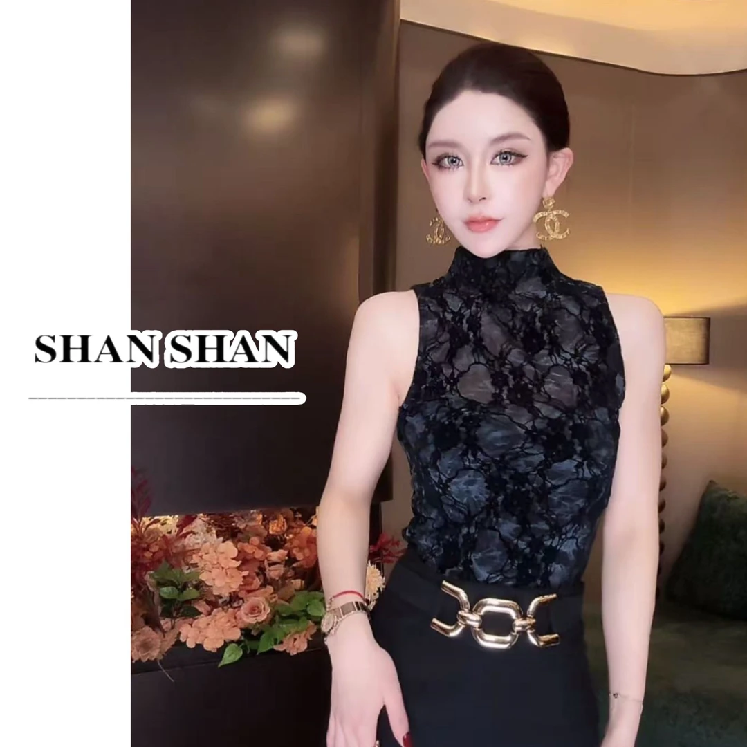 SS姗姗 秋季新款气质无袖浮雕印花T恤美式女上衣 50870125-303