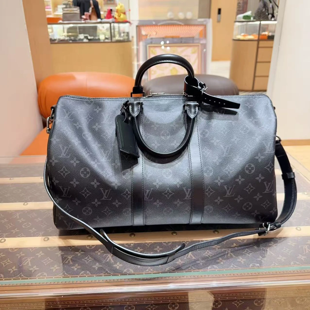 99新 LouisVuitton/路易威登 keepall45黑武士黑色老花手提旅行包