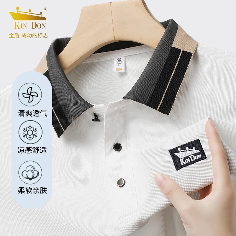 金盾夏季男士新款翻领刺绣短袖T恤商务休闲宽松透气半袖打底衫