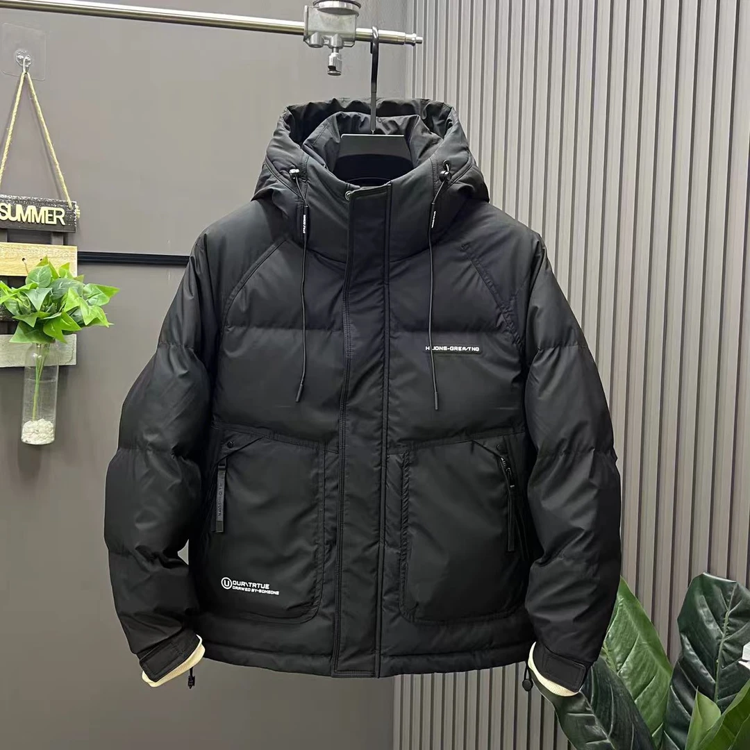 免洗加厚连帽羽绒服外套男冬季新款简约时尚保暖白鸭绒上衣潮1036