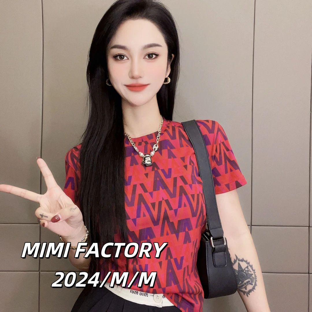 2025新款 紫红色短袖T恤女韩版字母印花洋气显瘦上衣#A531